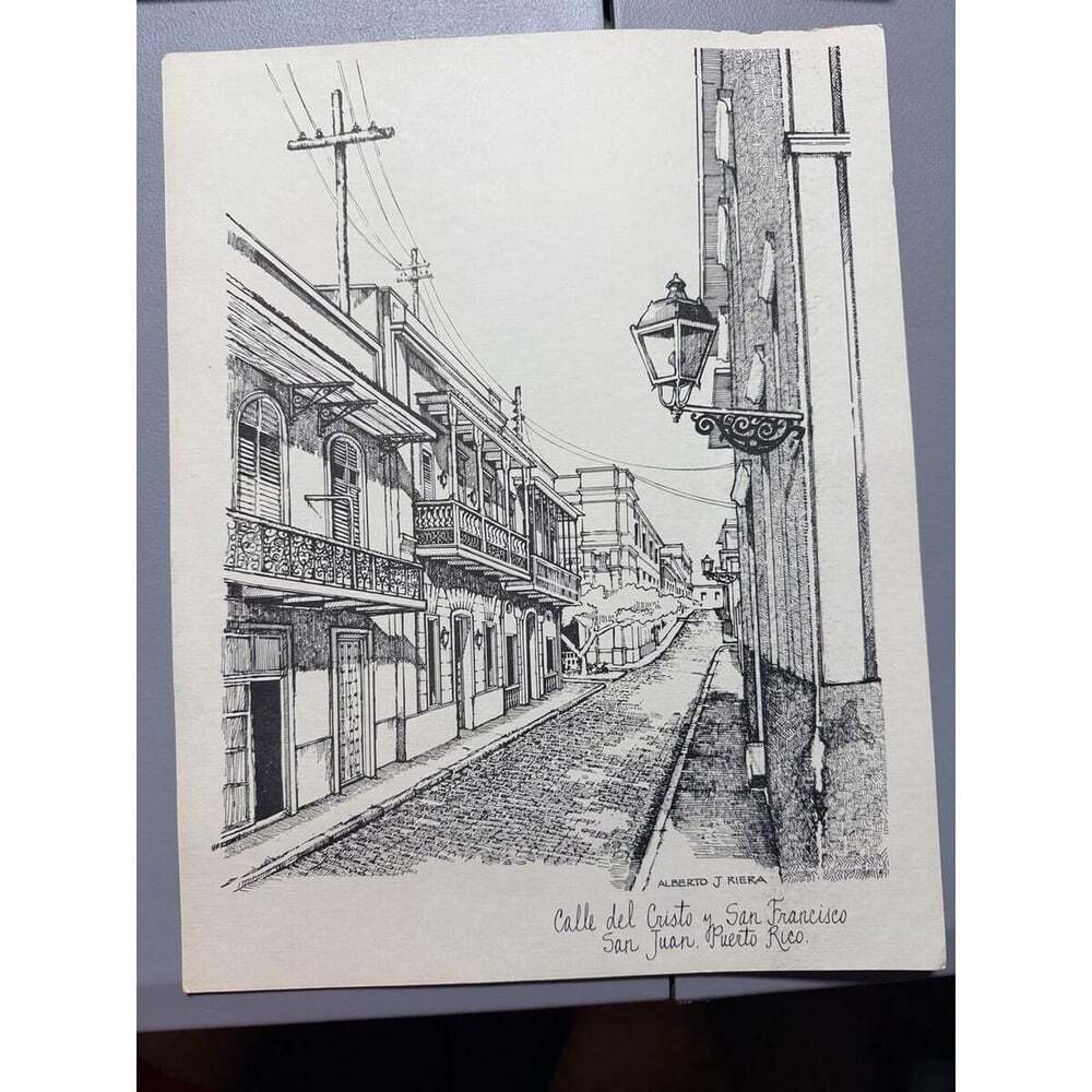 Vintage Alberto J Riera Calle del Cristo y San Francisco San Juan 14x11 Print